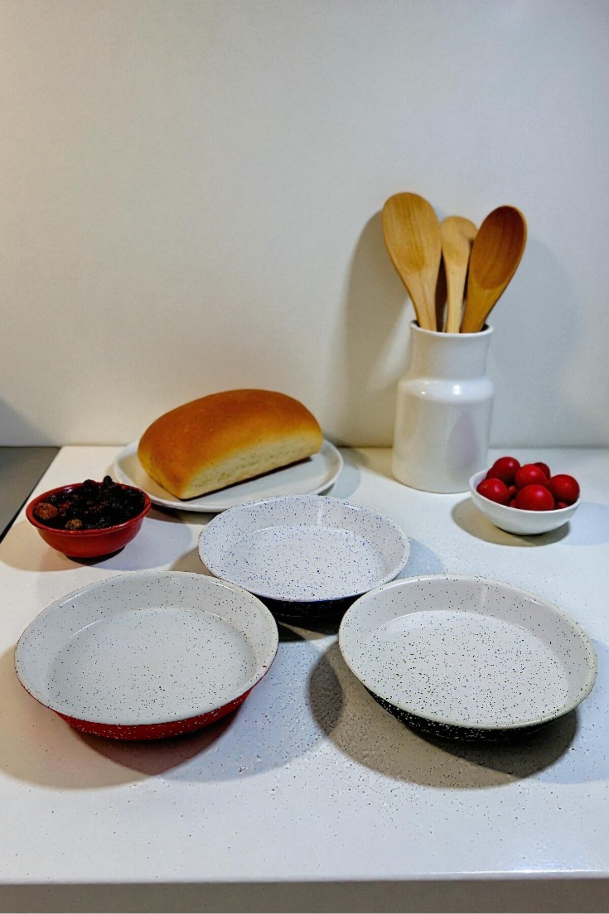 3 parça30-30-30 No Emaye Fırın Tepsi Yuvarlak Tepsi ~30 cm~30 Cm~30 cm