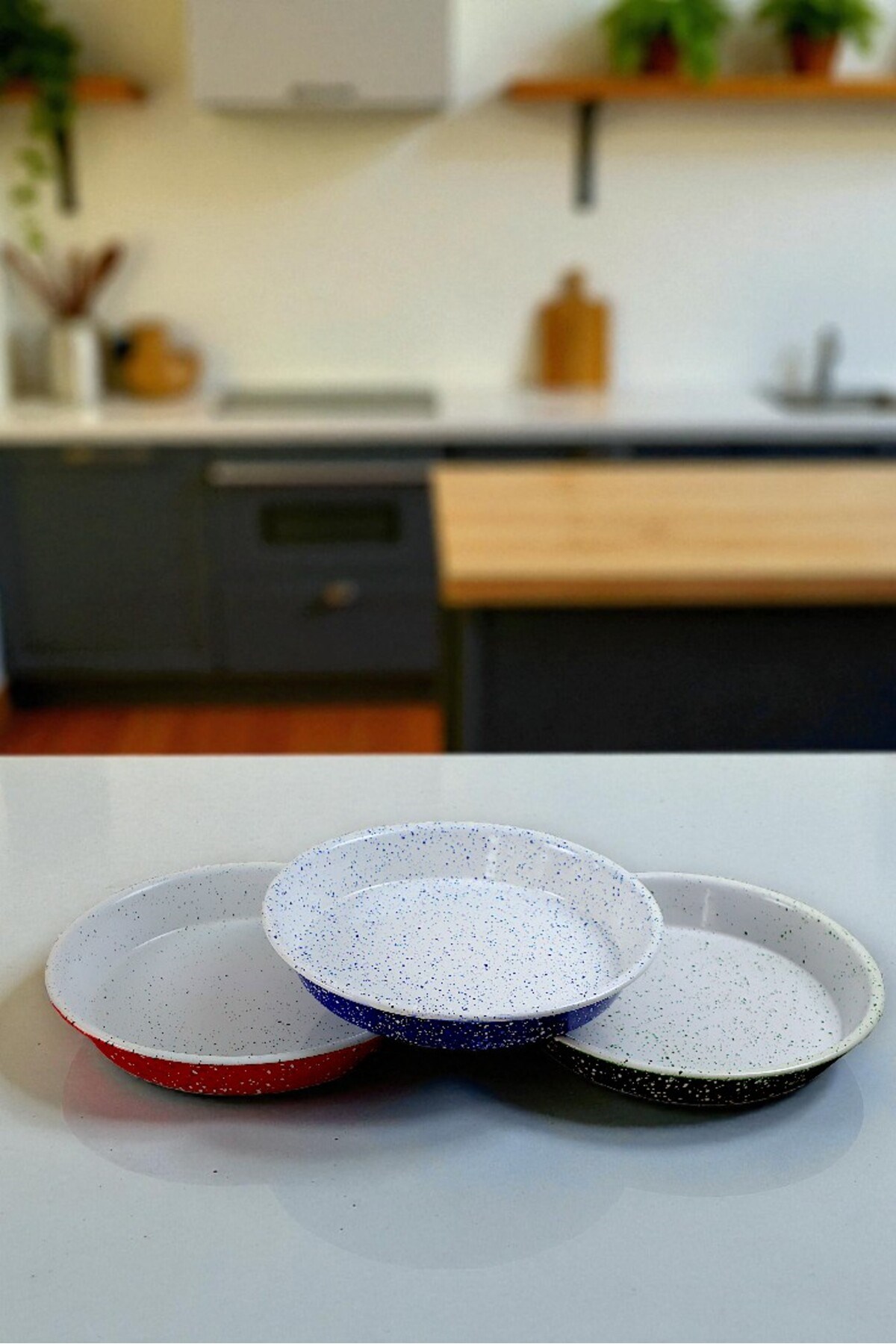 3 parça30-30-30 No Emaye Fırın Tepsi Yuvarlak Tepsi ~30 cm~30 Cm~30 cm