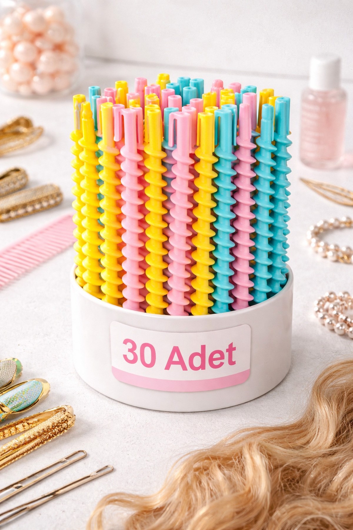 30 Adet Spiral Saç Şekillendirici Bigudi Seti Isısız Bukle Aparatı