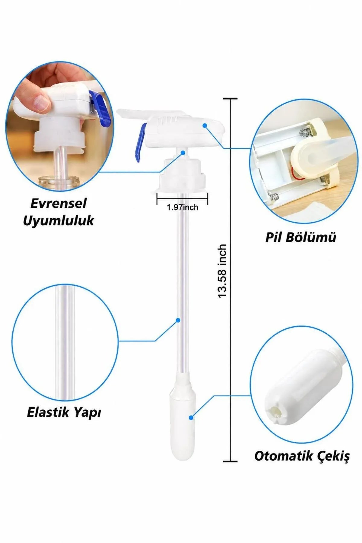 30 Cm Borulu Pilli Otomatik İçecek Doldurucu – Pratik Sıvı Aktarma Pompası