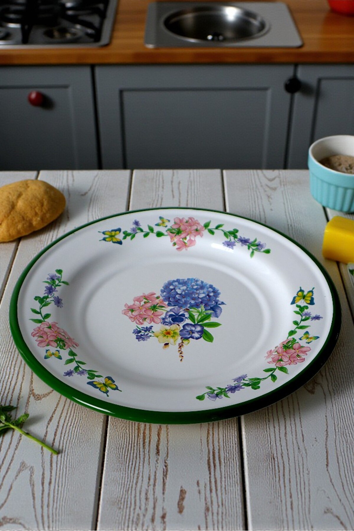 30 No 30 Cm Emaye Yemek Tabağı Tabak Servis Yemek Kamp Piknik, Çeyiz, Hediye