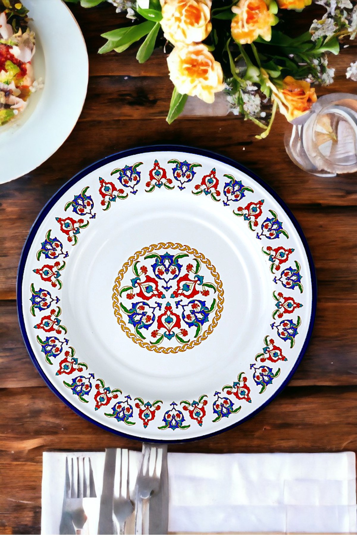 30 No 30 Cm Emaye Yemek Tabağı Tabak Servis Yemek Kamp Piknik, Çeyiz, Hediye