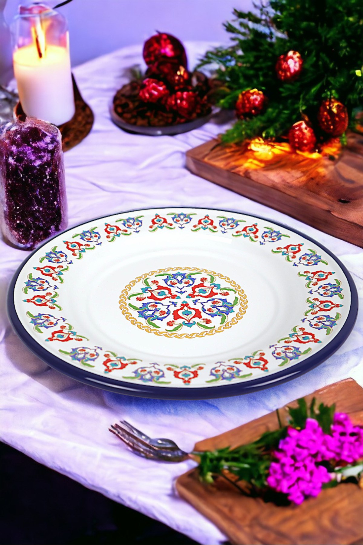 30 No 30 Cm Emaye Yemek Tabağı Tabak Servis Yemek Kamp Piknik, Çeyiz, Hediye