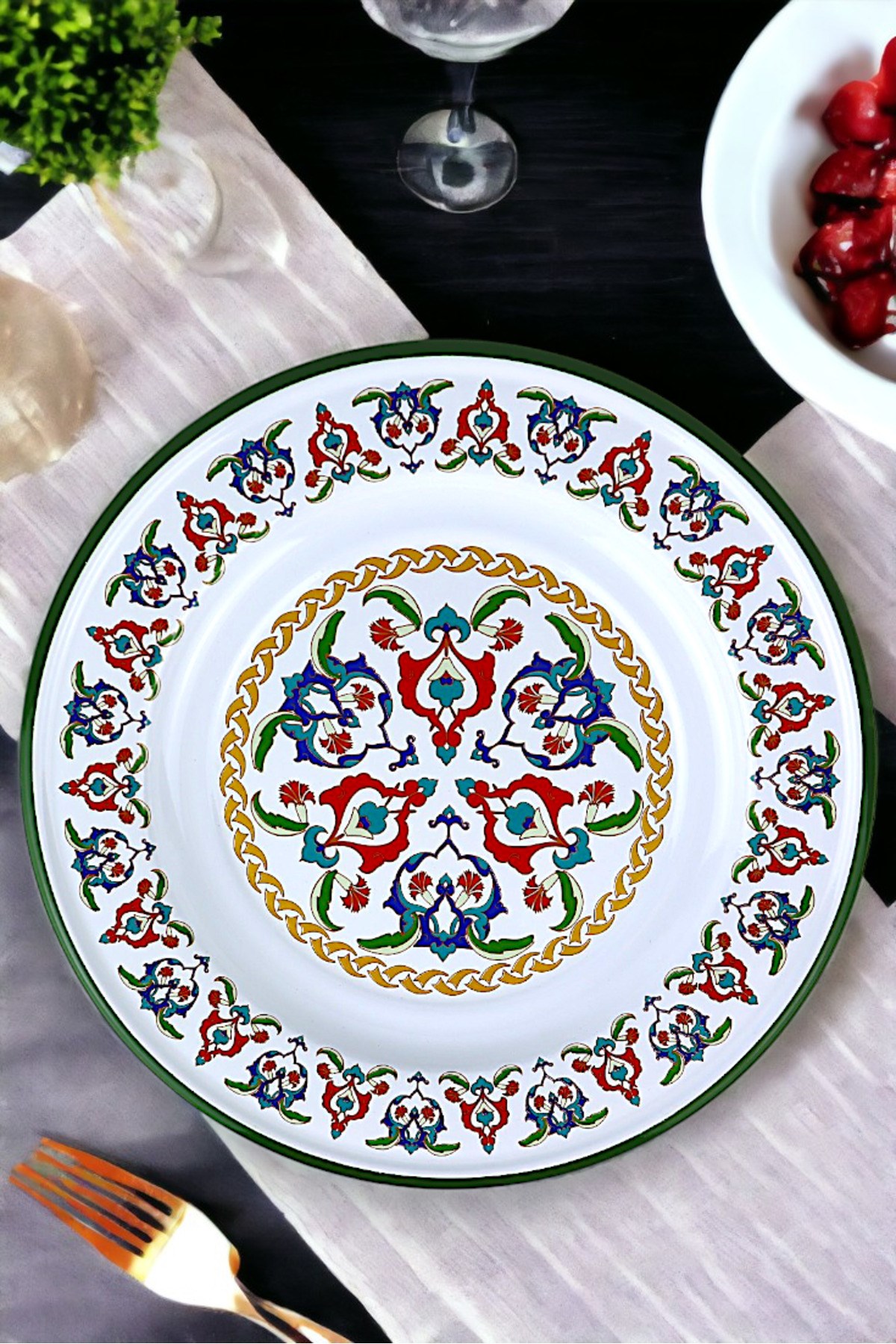 30 No 30 Cm Emaye Yemek Tabağı Tabak Servis Yemek Kamp Piknik, Çeyiz, Hediye