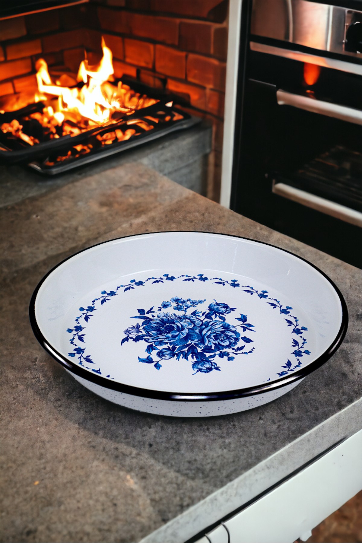 30 No Emaye Fırın Tepsi Yuvarlak Tepsi 30 Cm
