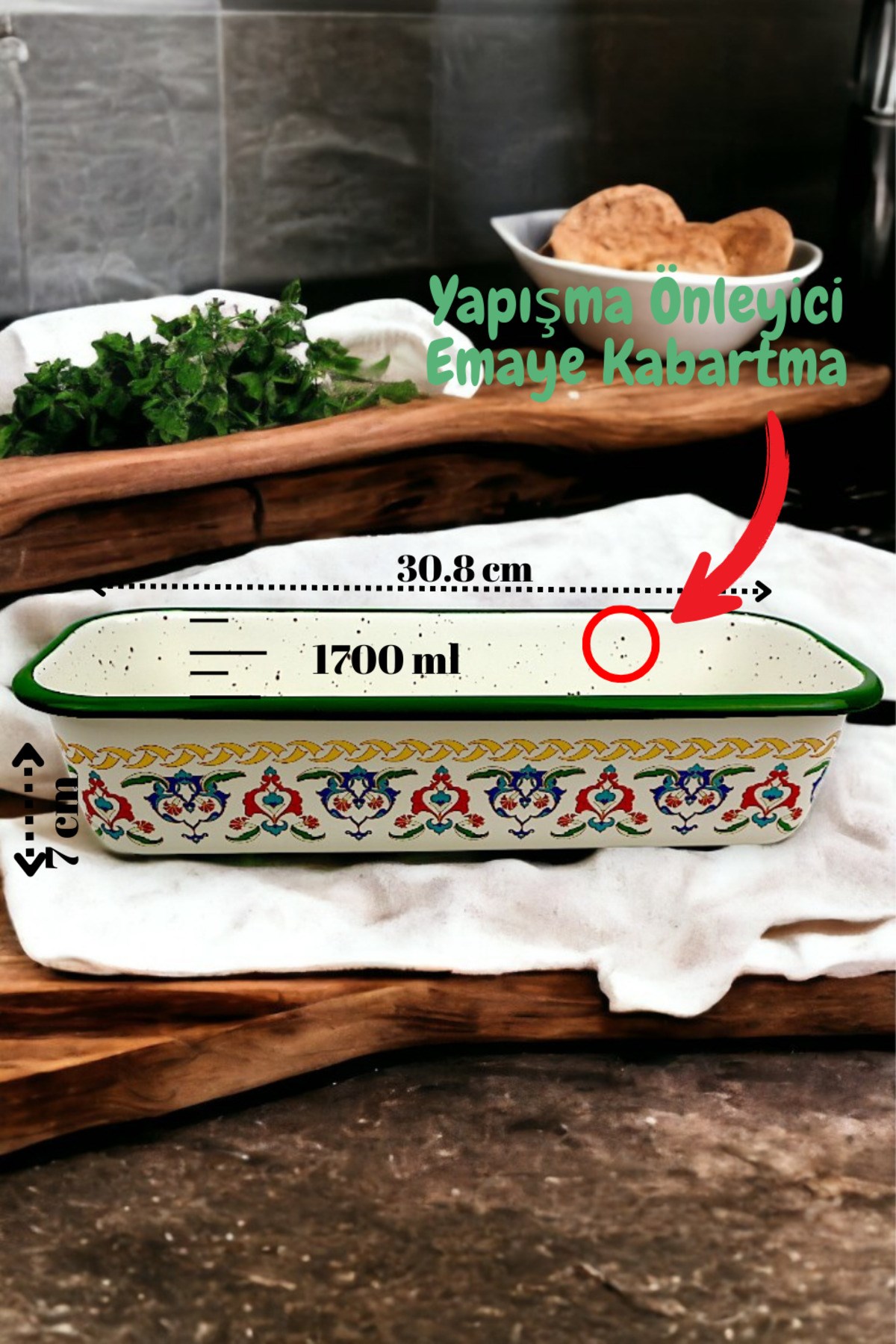 30/13 Emaye Baton Kek Ekmek Kalıbı 1,7Lt Fırın, Pişirme, Pasta, Çeyiz,