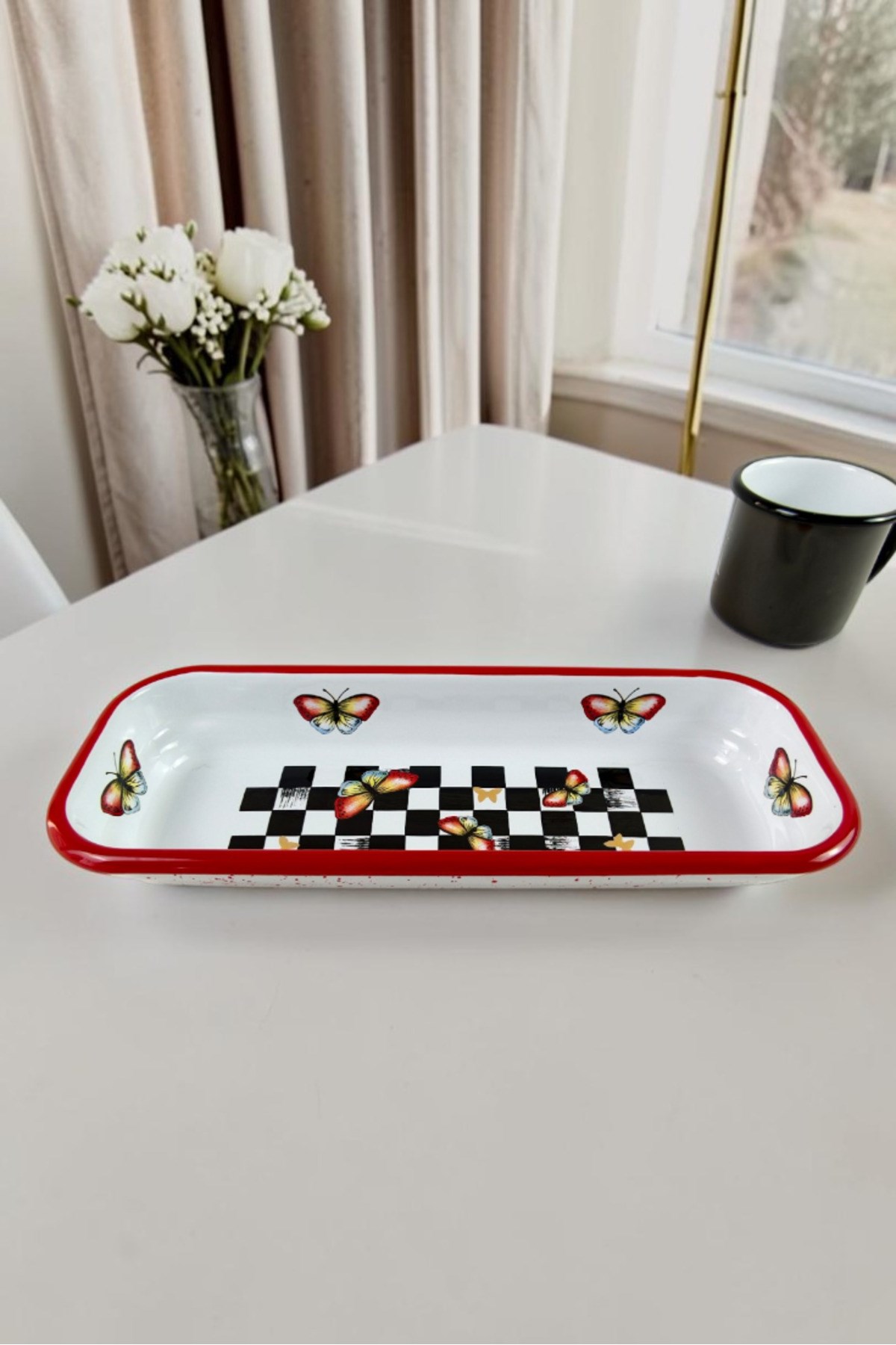 30X13 Cm Emaye Dikdörtgen Tabak, Sunum, Çerezlik, Çeyiz, Hediyelik