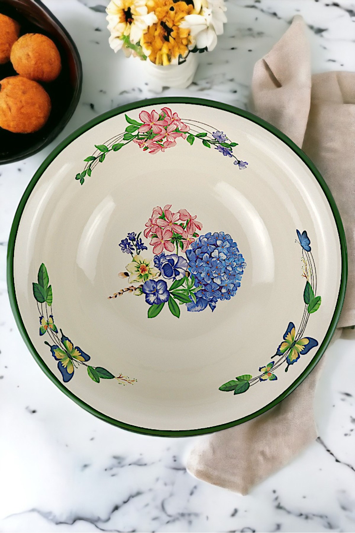 32 Cm 3.5Litre Emaye Leğen Çırpma ve Karıştırma Kabı, Hamur Leğeni. Meyvelik. Çeyiz.  Büyük Kase