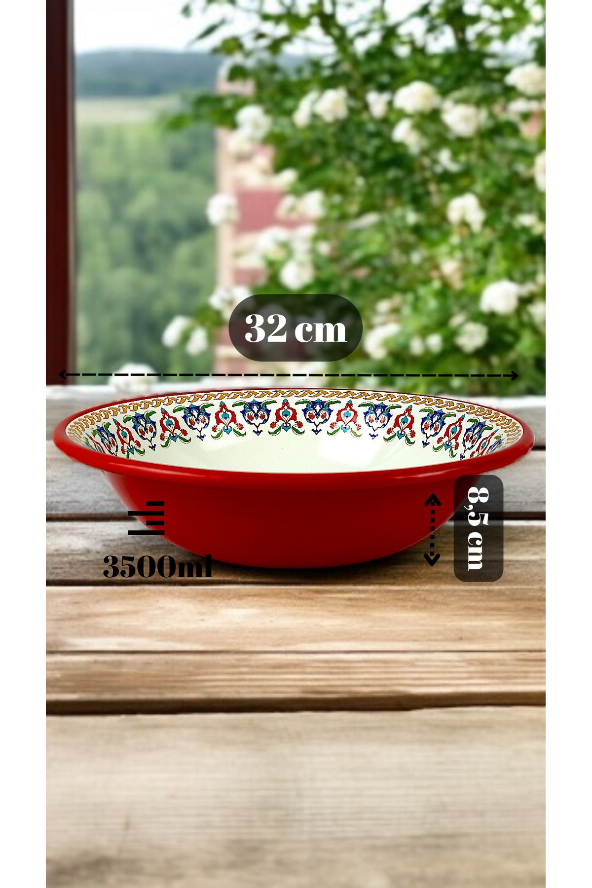32 Cm 3.5Litre Emaye Leğen Çırpma ve Karıştırma Kabı, Hamur Leğeni. Meyvelik. Çeyiz. Büyük Kase