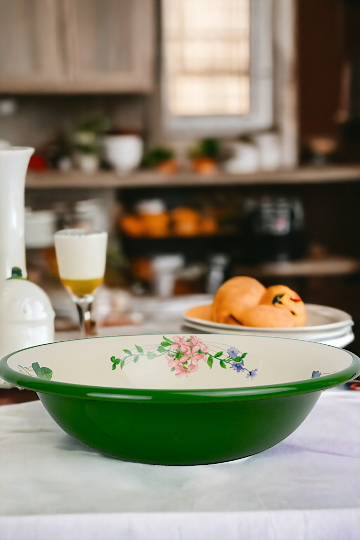 32 Cm 3.5Litre Emaye Leğen Çırpma ve Karıştırma Kabı, Hamur Leğeni. Meyvelik. Çeyiz.  Büyük Kase