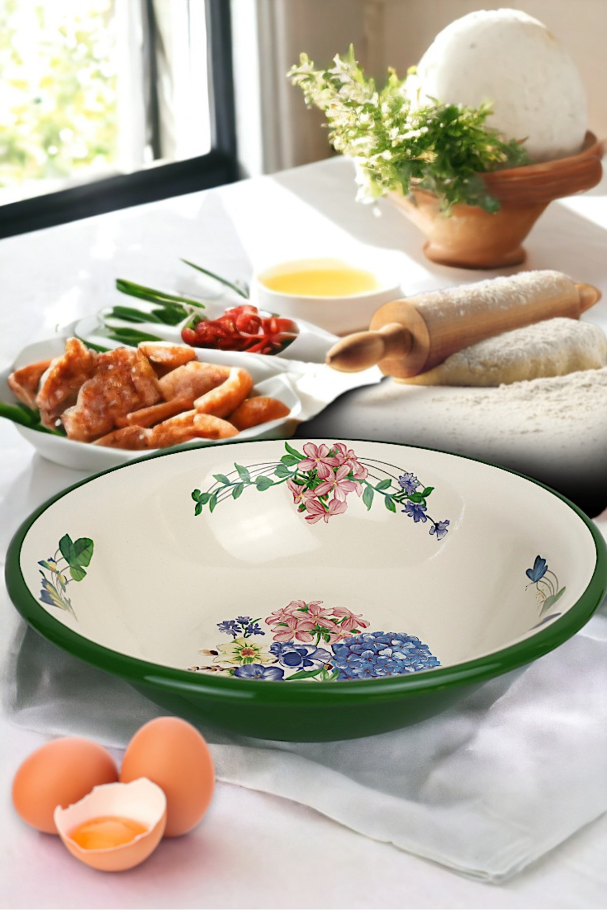 32 Cm 3.5Litre Emaye Leğen Çırpma ve Karıştırma Kabı, Hamur Leğeni. Meyvelik. Çeyiz.  Büyük Kase