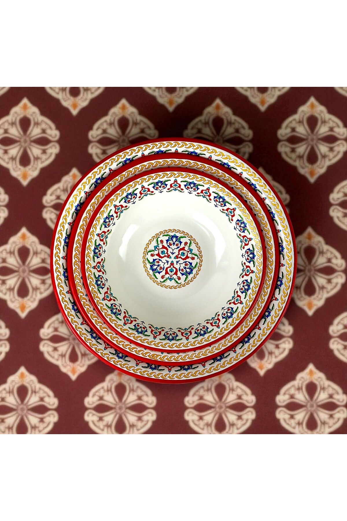 32 Cm-36 Cm-40 Cm 3 Lü Emaye Leğen Çırpma Ve Karıştırma Kabı, Hamur Leğeni,Meyvelik, Çeyiz, Hediye,