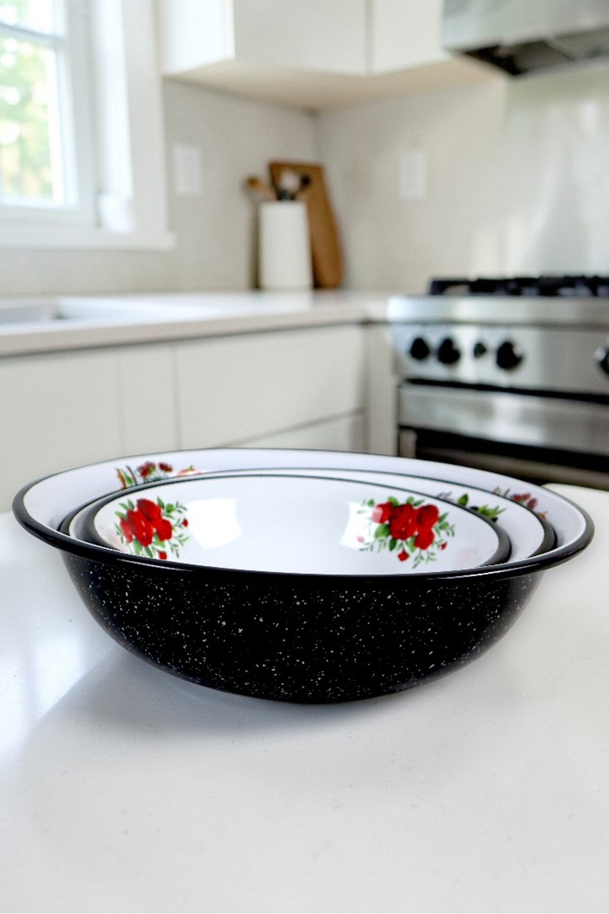 32 Cm-36 Cm-40 Cm 3 Lü Emaye Leğen Çırpma Ve Karıştırma Kabı, Hamur Leğeni,Meyvelik, Çeyiz, Hediye,