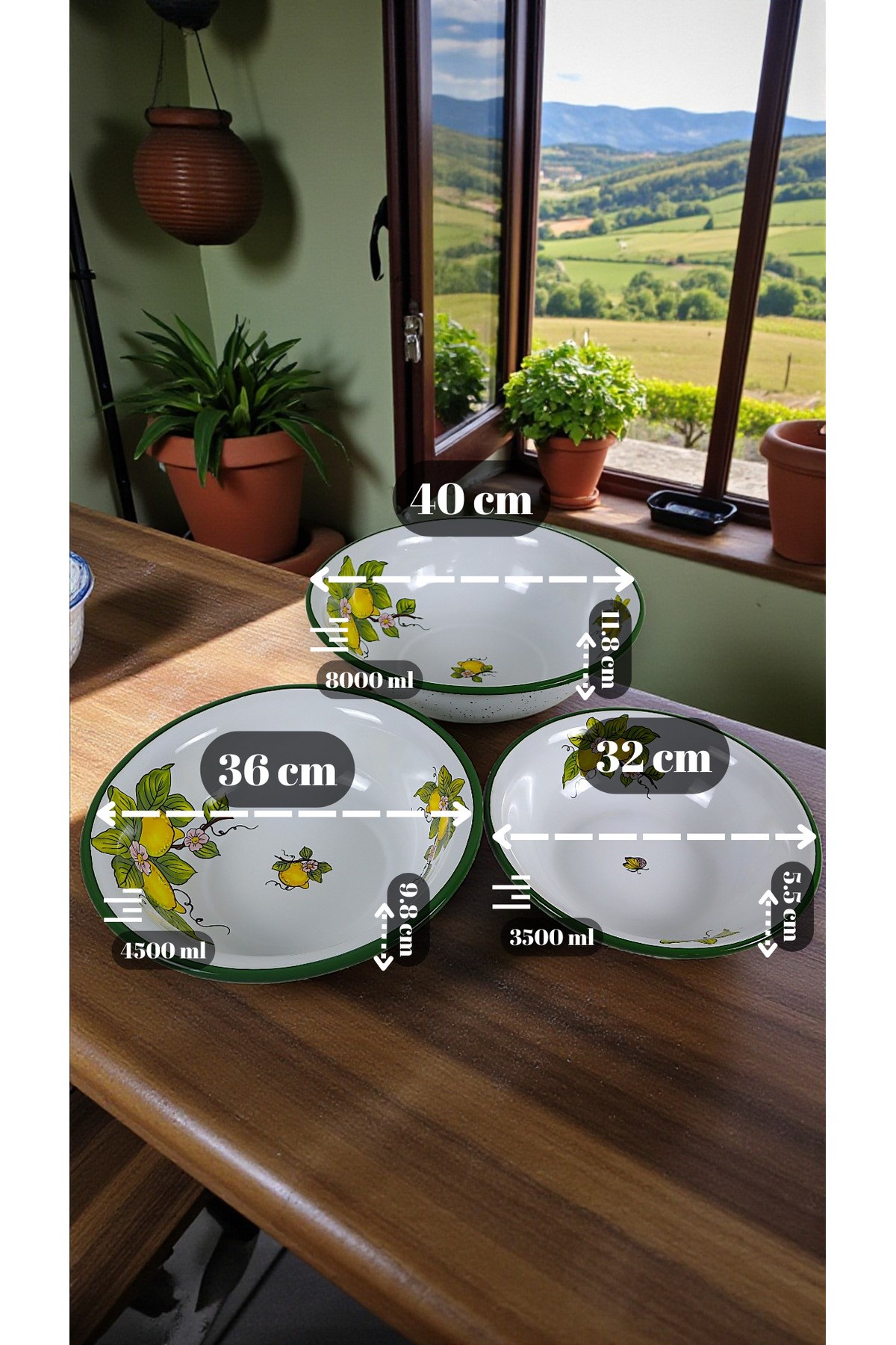 32 Cm-36 Cm-40 Cm 3 Lü Emaye Leğen Çırpma Ve Karıştırma Kabı, Hamur Leğeni,Meyvelik, Çeyiz, Hediye,