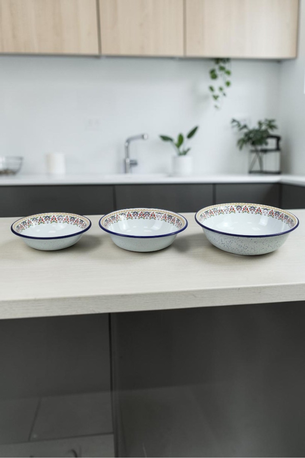32 Cm-36 Cm-40 Cm 3 Lü Emaye Leğen Çırpma Ve Karıştırma Kabı, Hamur Leğeni,Meyvelik, Çeyiz, Hediye,