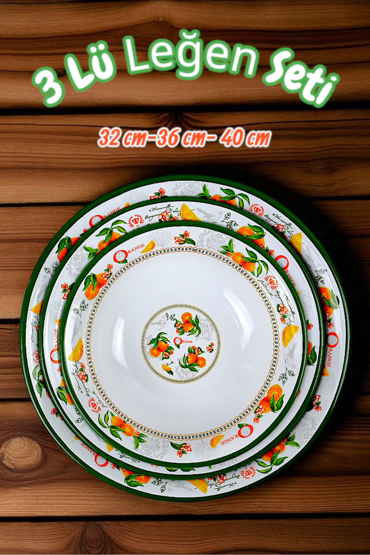 32 Cm-36 Cm-40 Cm 3 Lü Emaye Leğen Çırpma Ve Karıştırma Kabı, Hamur Leğeni,Meyvelik, Çeyiz, Hediye,