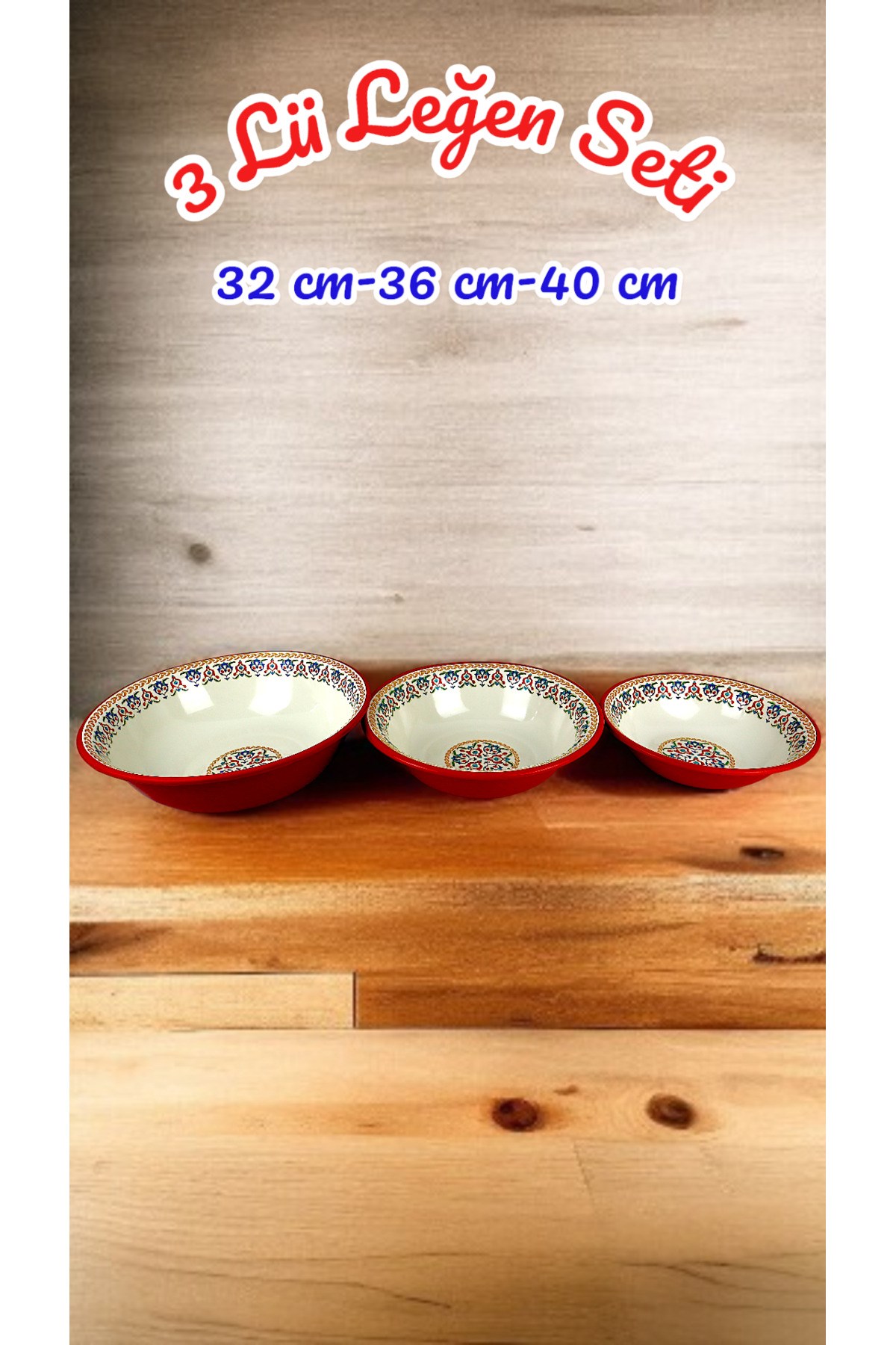 32 Cm-36 Cm-40 Cm 3 Lü Emaye Leğen Çırpma Ve Karıştırma Kabı, Hamur Leğeni,Meyvelik, Çeyiz, Hediye,