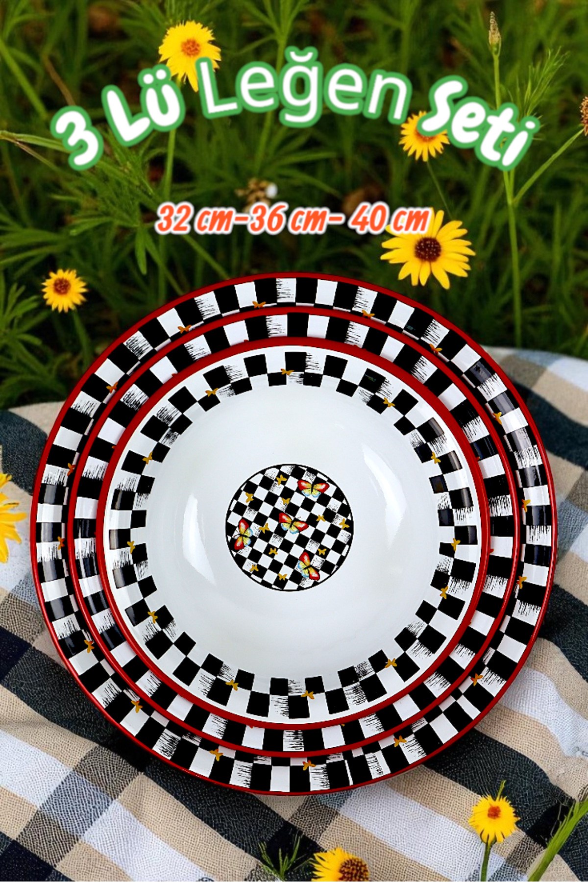 32 Cm-36 Cm-40 Cm 3 Lü Emaye Leğen Çırpma Ve Karıştırma Kabı, Hamur Leğeni,Meyvelik, Çeyiz, Hediye,