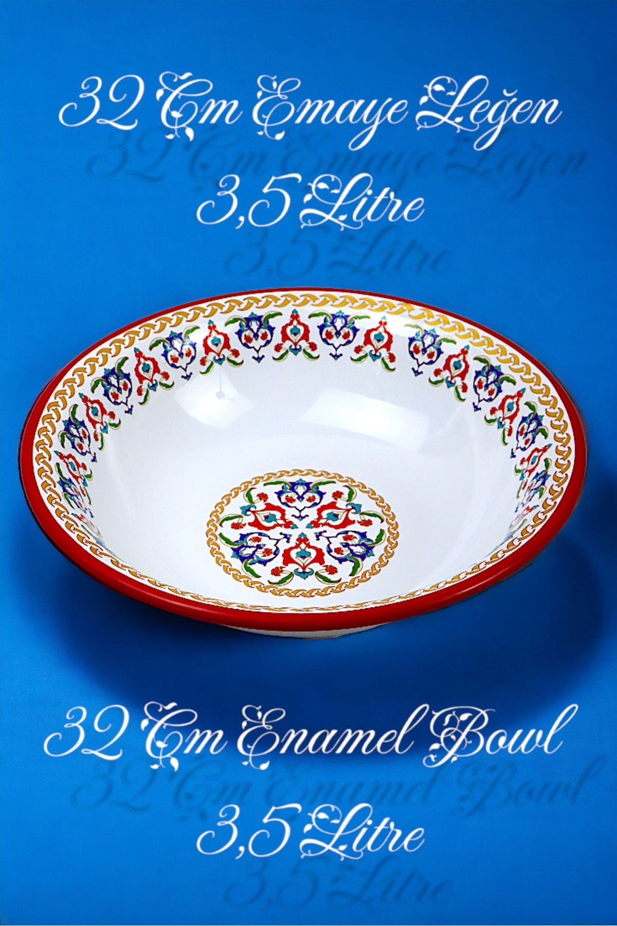 32 No 3.5 Litre Emaye Leğen Çırpma Ve Karıştırma Kabı. Hamur Leğeni. Meyvelik. Çeyiz. Büyük Kase