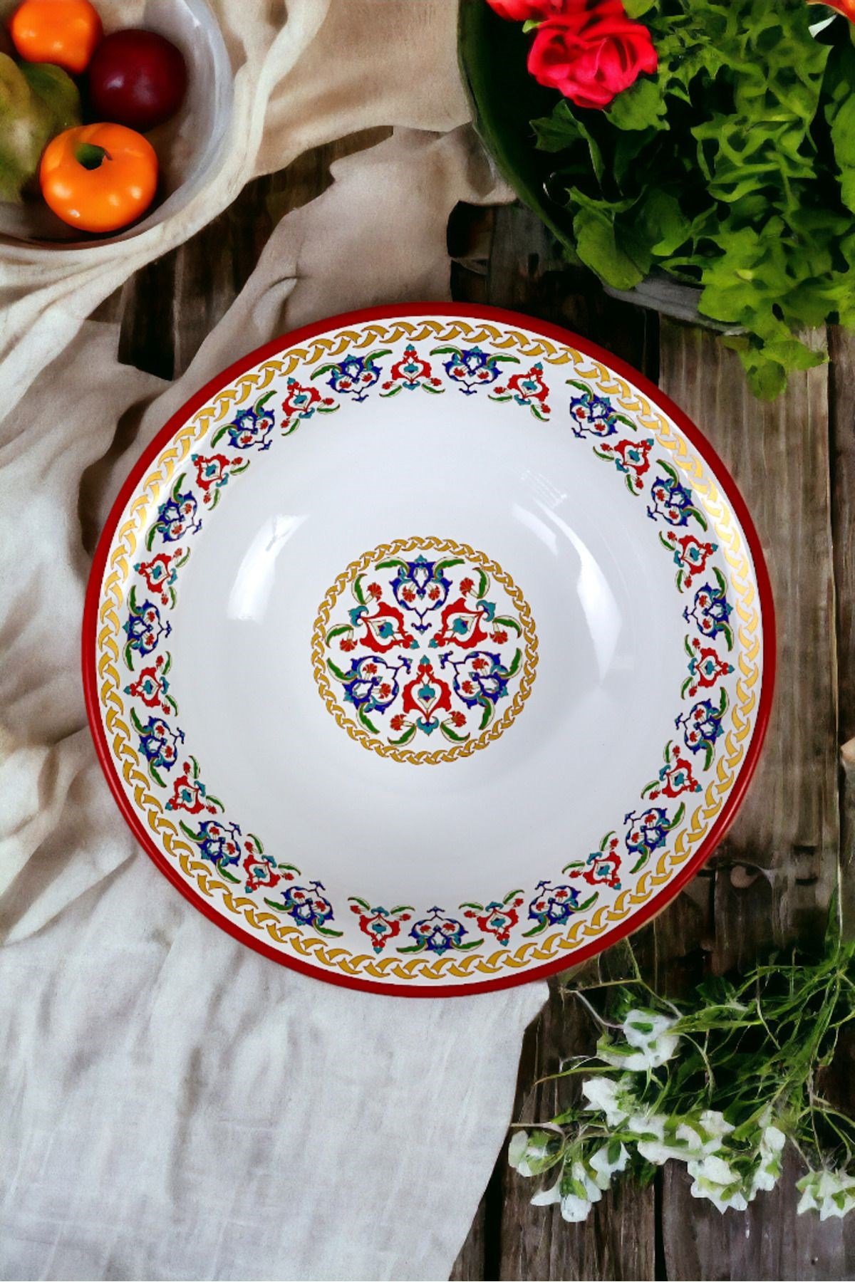 32 No 3.5 Litre Emaye Leğen Çırpma Ve Karıştırma Kabı. Hamur Leğeni. Meyvelik. Çeyiz. Büyük Kase