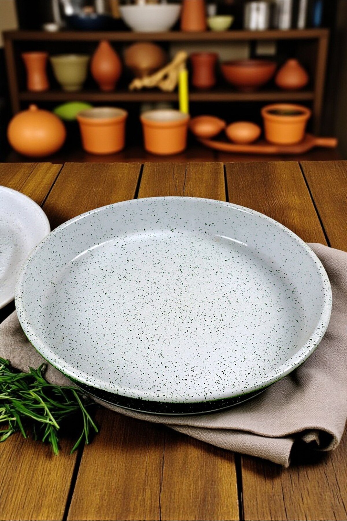 34 No Emaye Fırın Tepsi Yuvarlak Tepsi ~34 Cm