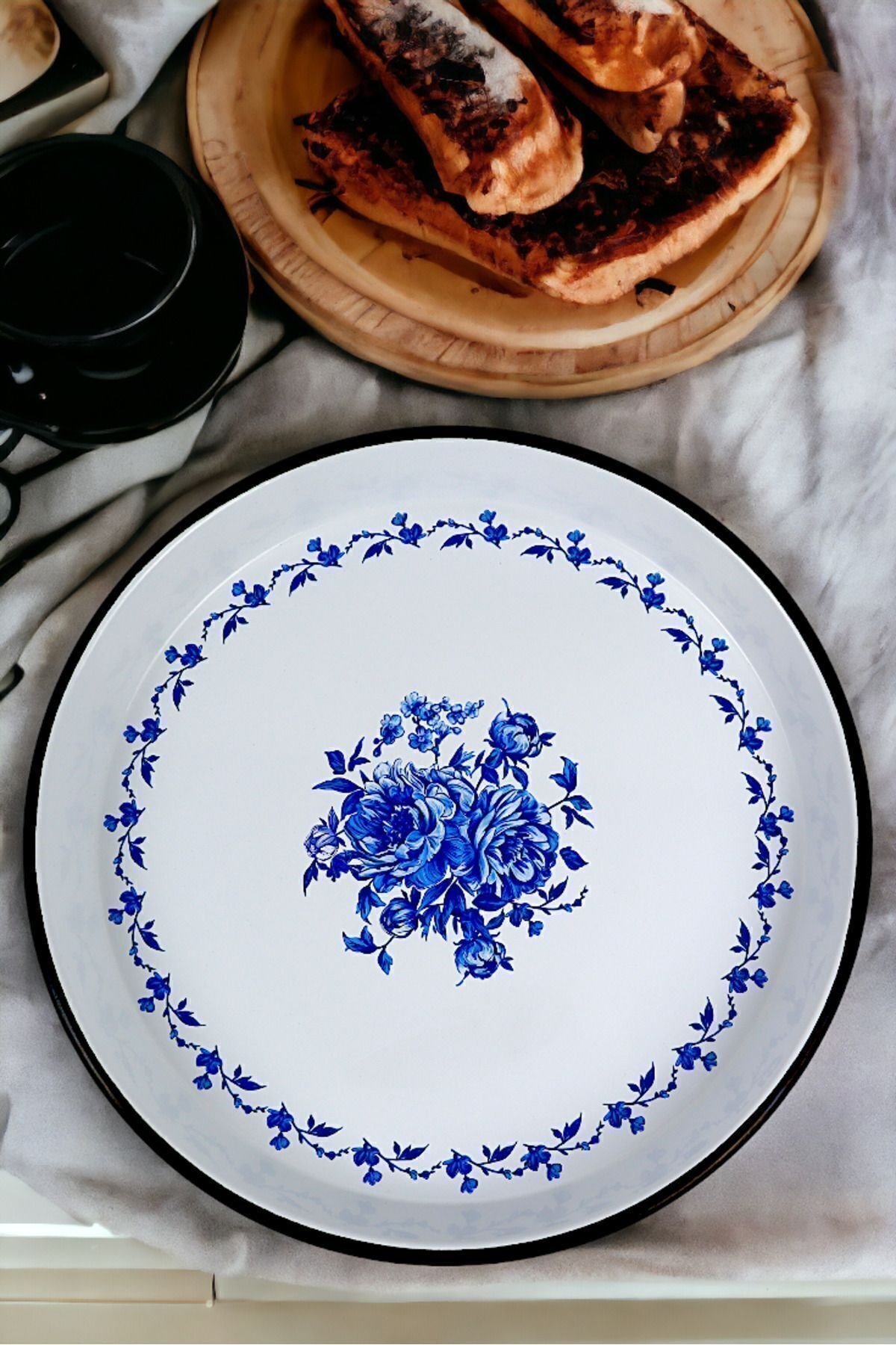 34 No Emaye Fırın Tepsi Yuvarlak Tepsi ~34 Cm