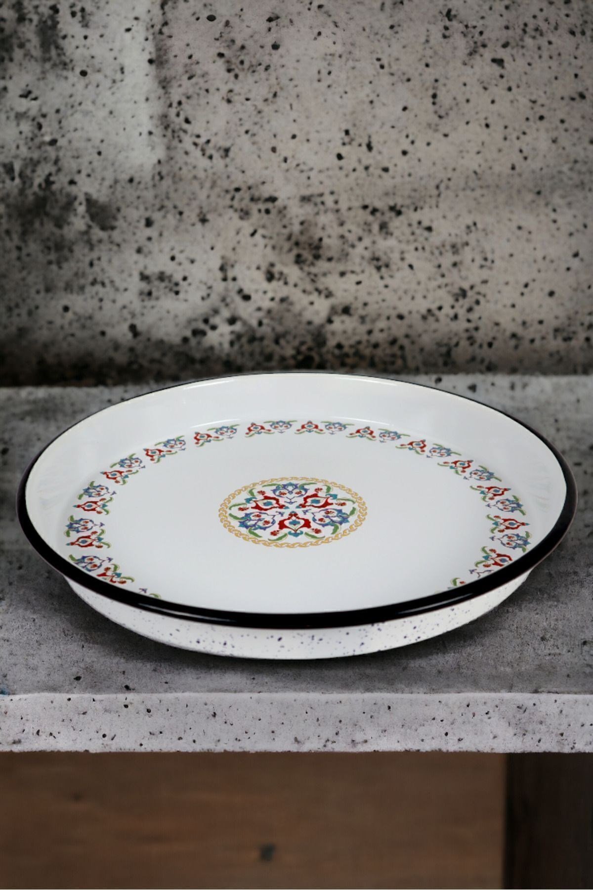 34 No Emaye Fırın Tepsi Yuvarlak Tepsi ~34 Cm