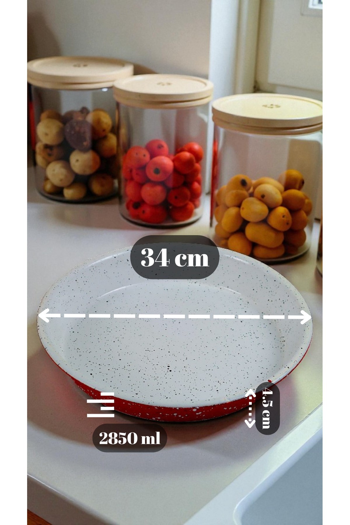 34 No Emaye Fırın Tepsi Yuvarlak Tepsi ~34 Cm