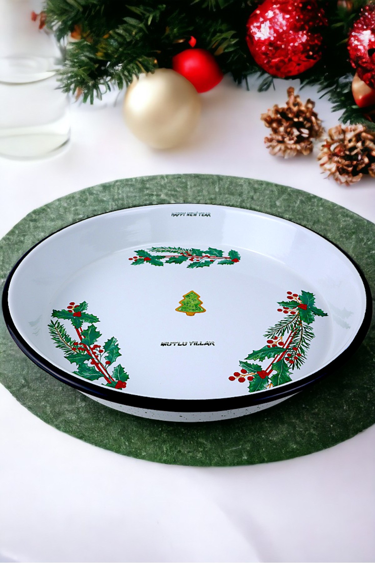 34 No Emaye Fırın Tepsi Yuvarlak Tepsi ~34 Cm