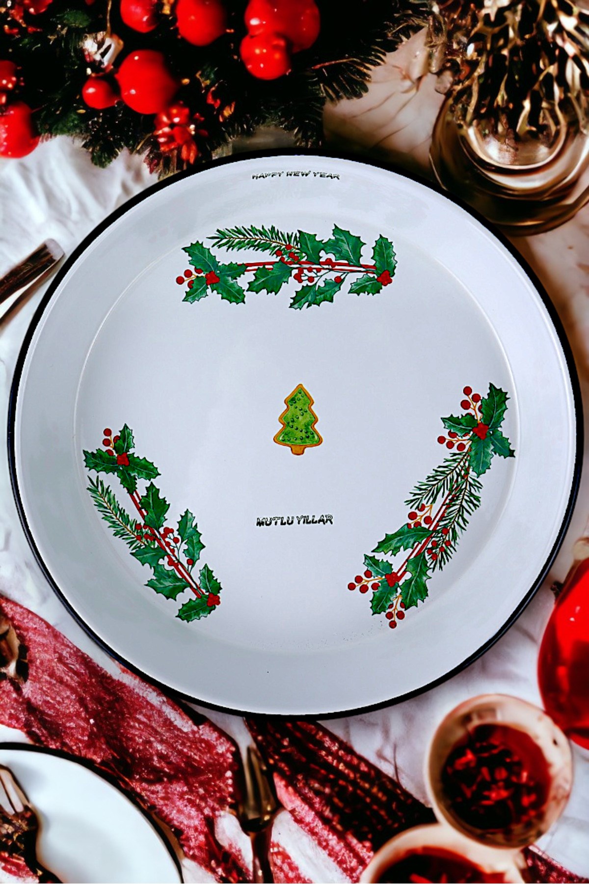 34 No Emaye Fırın Tepsi Yuvarlak Tepsi ~34 Cm