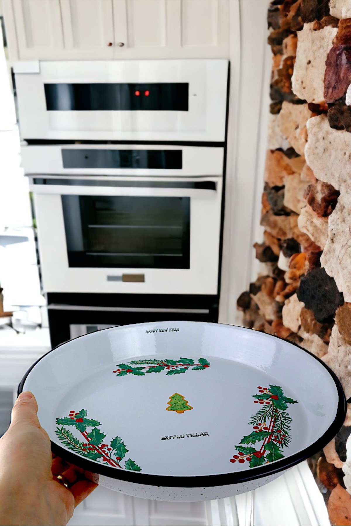 34 No Emaye Fırın Tepsi Yuvarlak Tepsi ~34 Cm