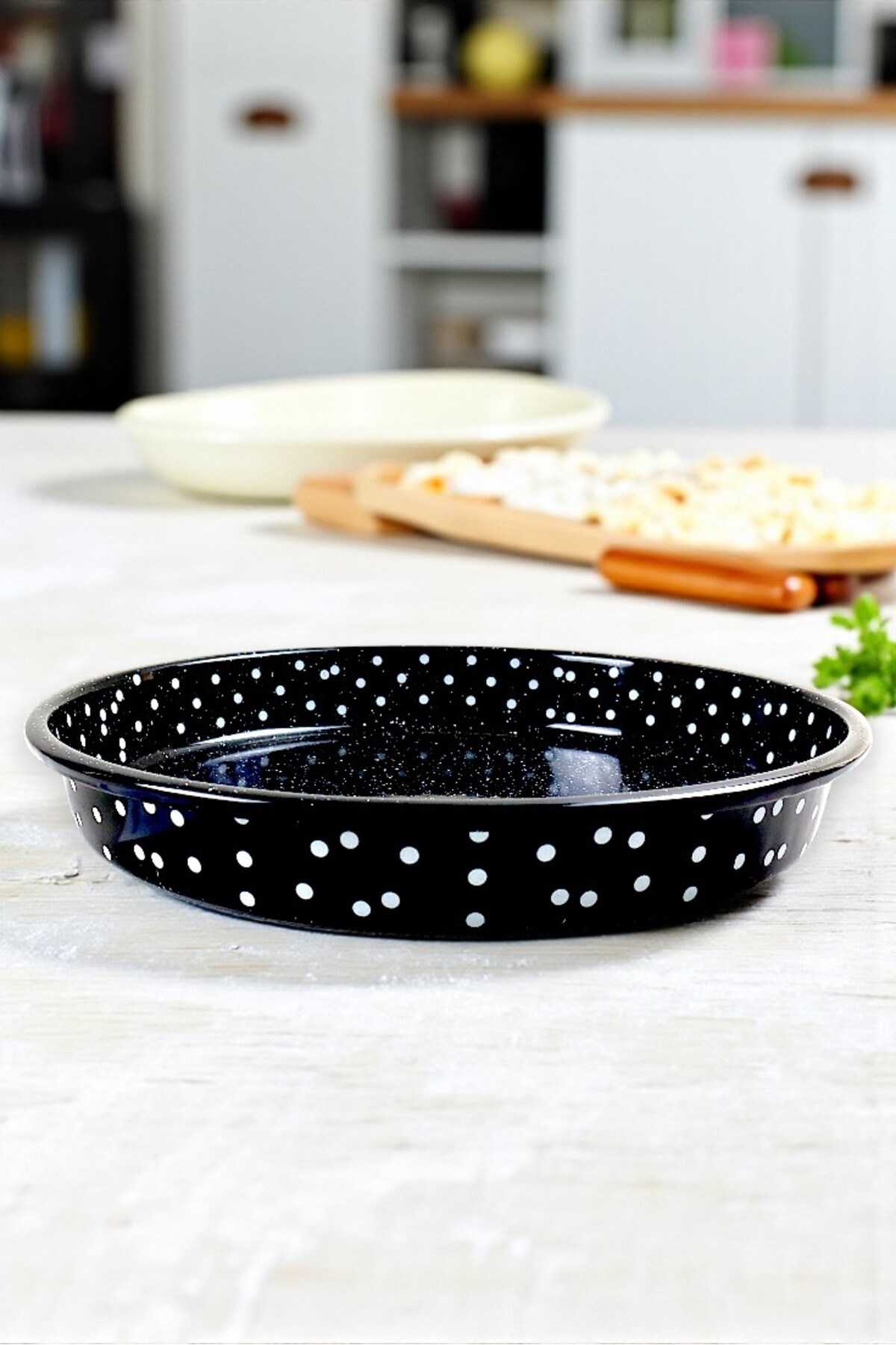 34 No Emaye Fırın Tepsi Yuvarlak Tepsi ~34 Cm
