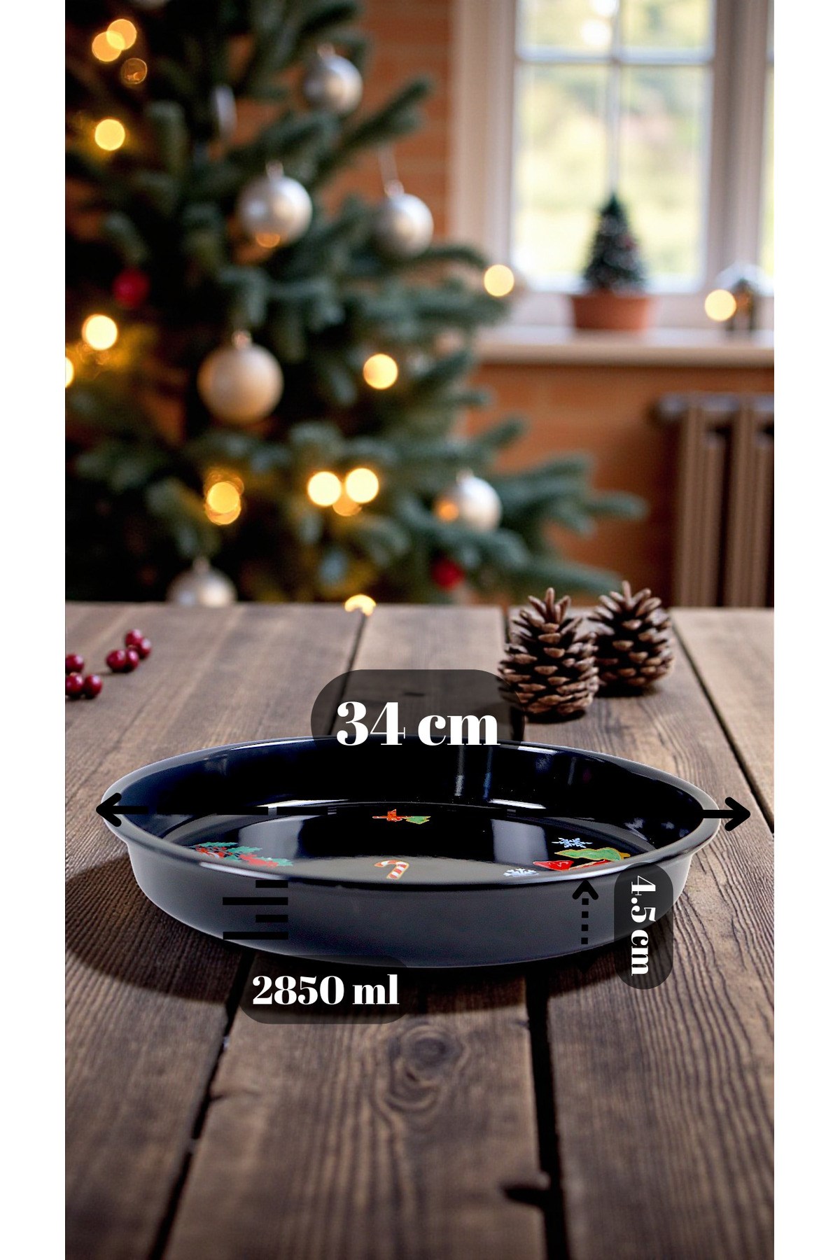 34 No Emaye Fırın Tepsi Yuvarlak Tepsi ~34 Cm