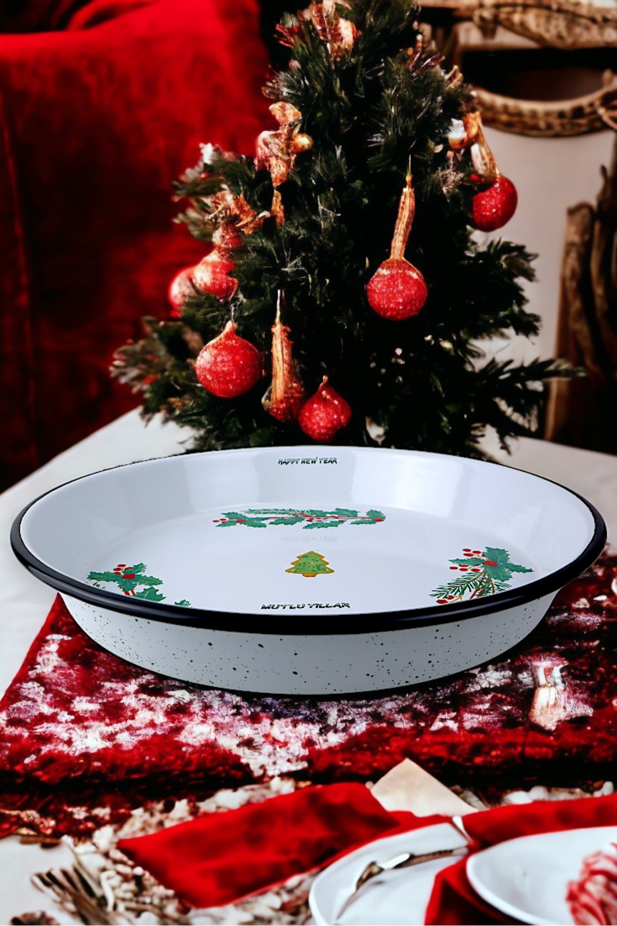 34 No Emaye Fırın Tepsi Yuvarlak Tepsi ~34 Cm