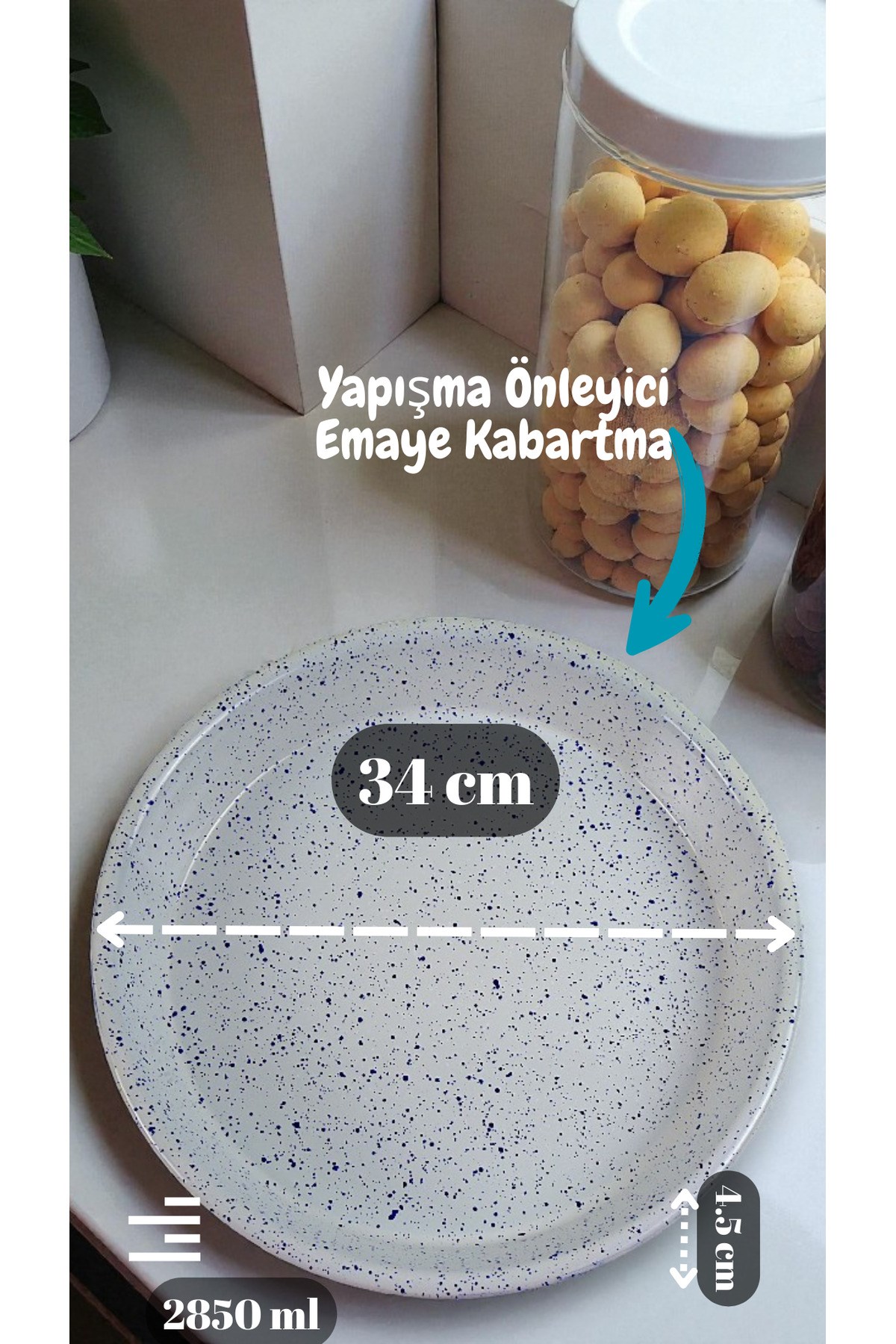 34 No Emaye Fırın Tepsi Yuvarlak Tepsi ~34 Cm