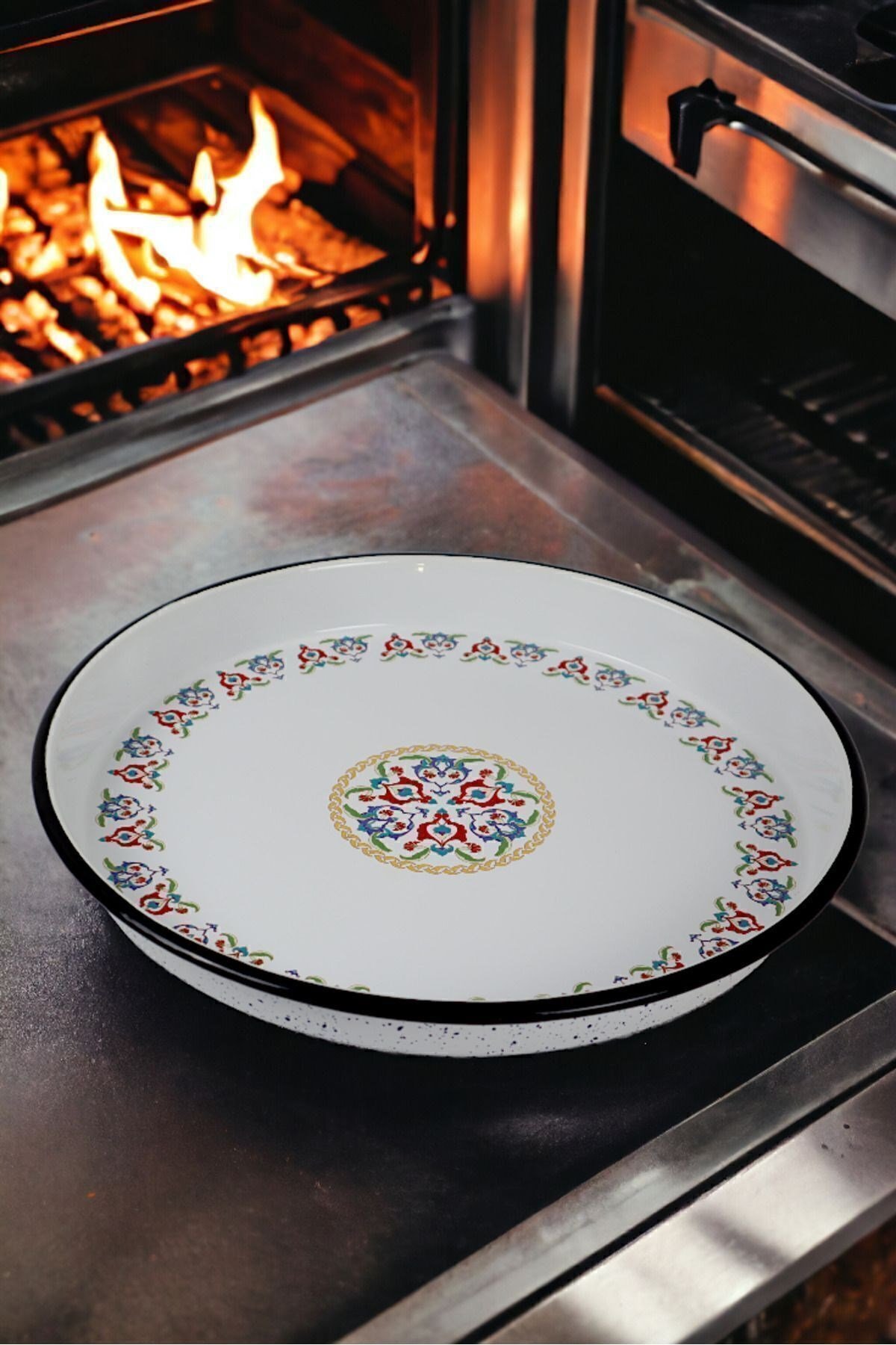34 No Emaye Fırın Tepsi Yuvarlak Tepsi ~34 Cm