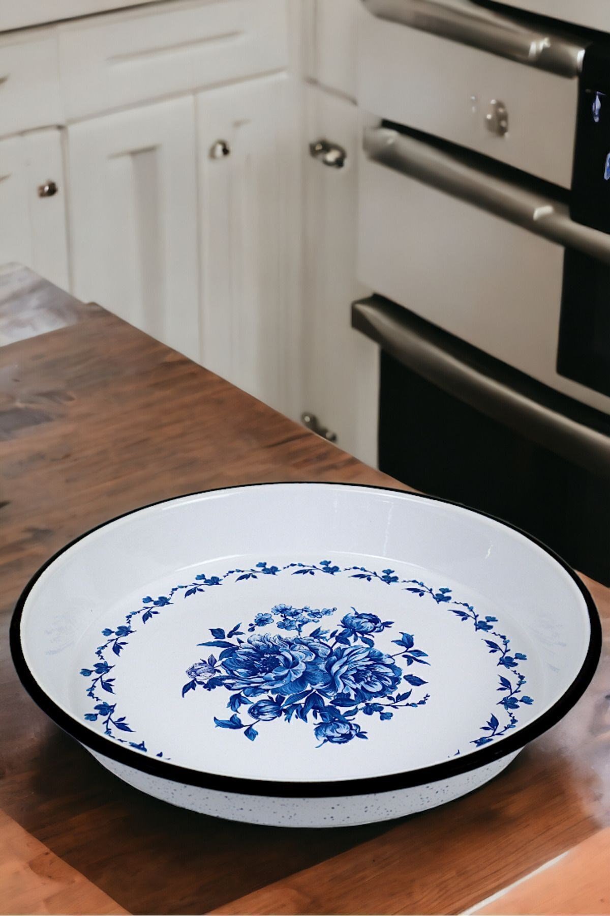 34 No Emaye Fırın Tepsi Yuvarlak Tepsi ~34 Cm