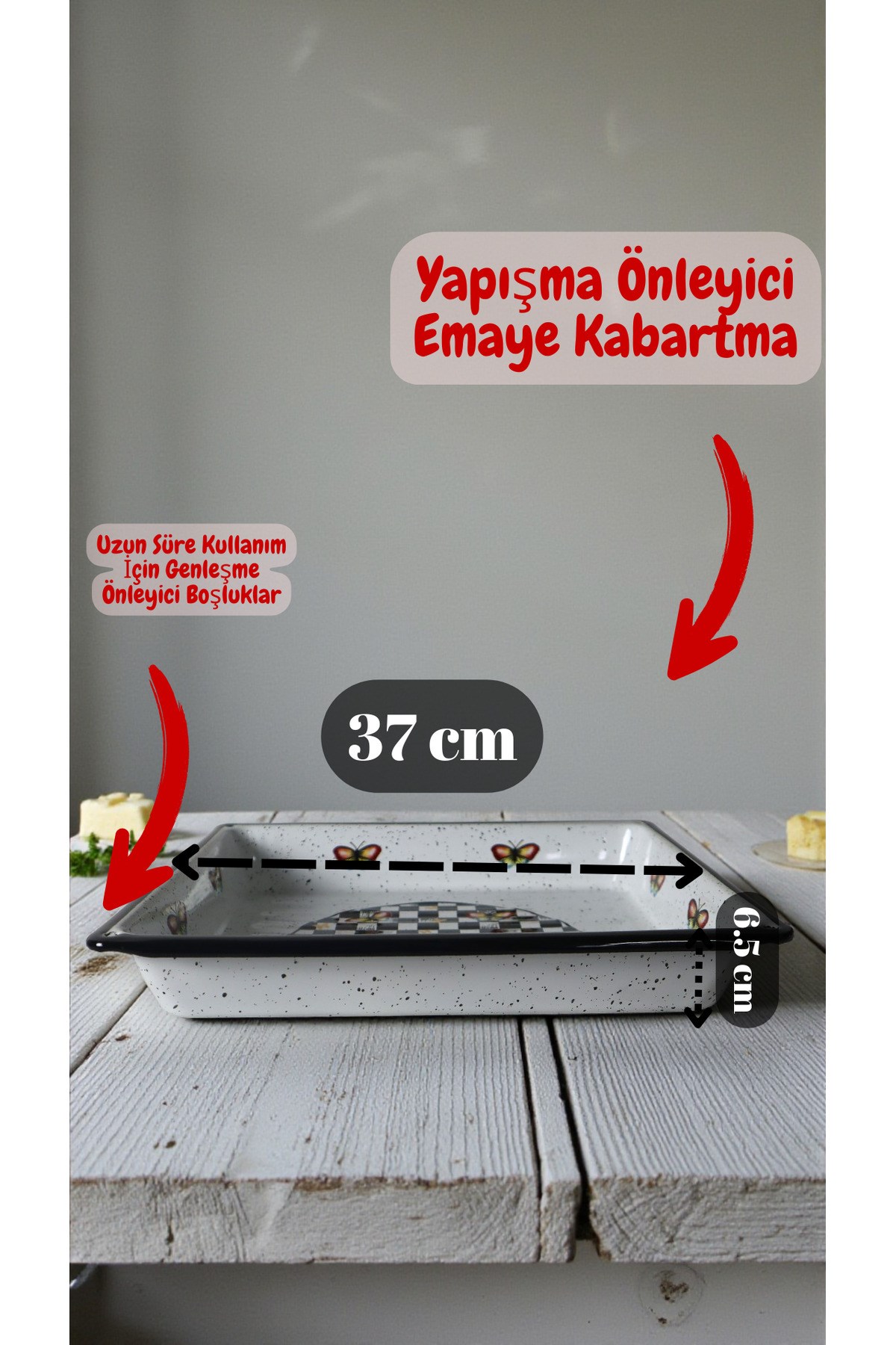 34x37 No Emaye Fırın Tepsi Dikdörtgen Tepsi 37 Cm