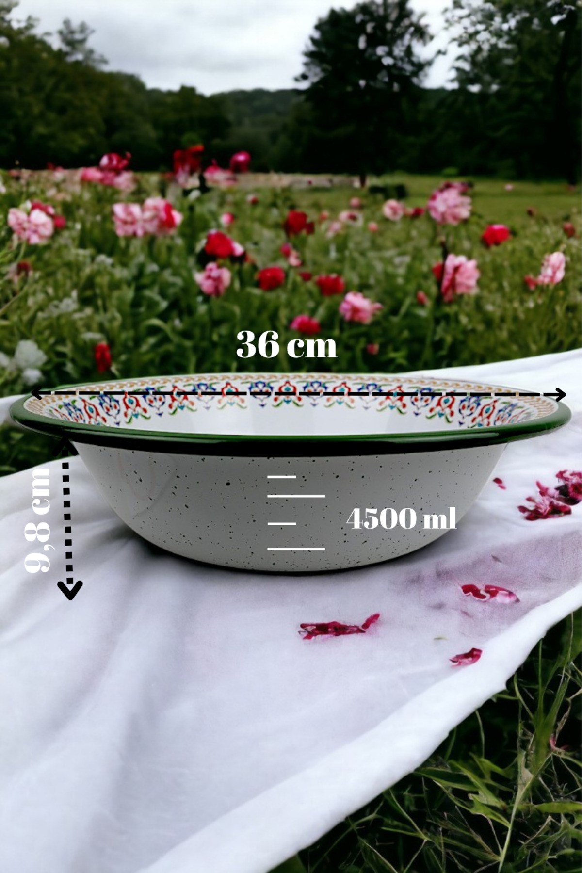 36 Cm 4,5 Litre Emaye Leğen Çırpma ve Karıştırma Kabı, Hamur Leğeni. Meyvelik. Çeyiz.  Büyük Kase