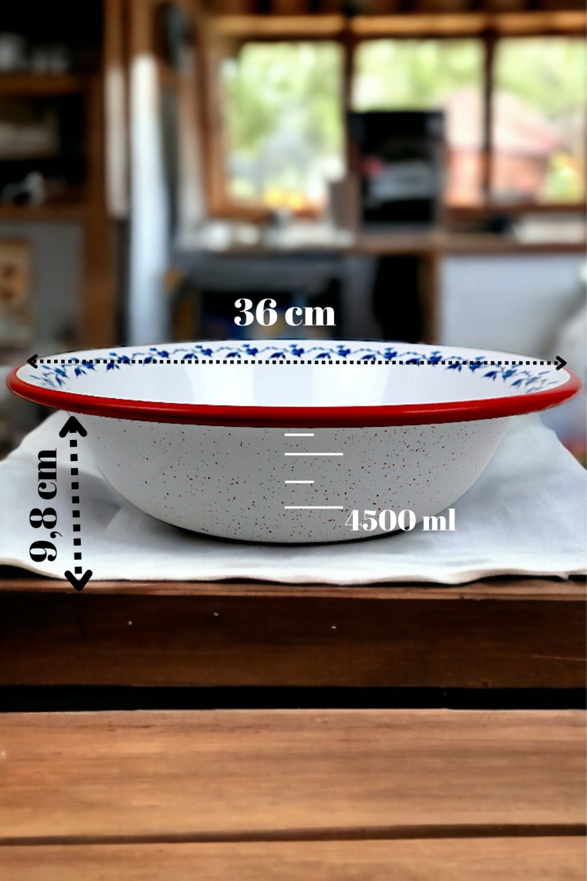 36 Cm 4,5 Litre Emaye Leğen Çırpma ve Karıştırma Kabı, Hamur Leğeni. Meyvelik. Çeyiz.  Büyük Kase
