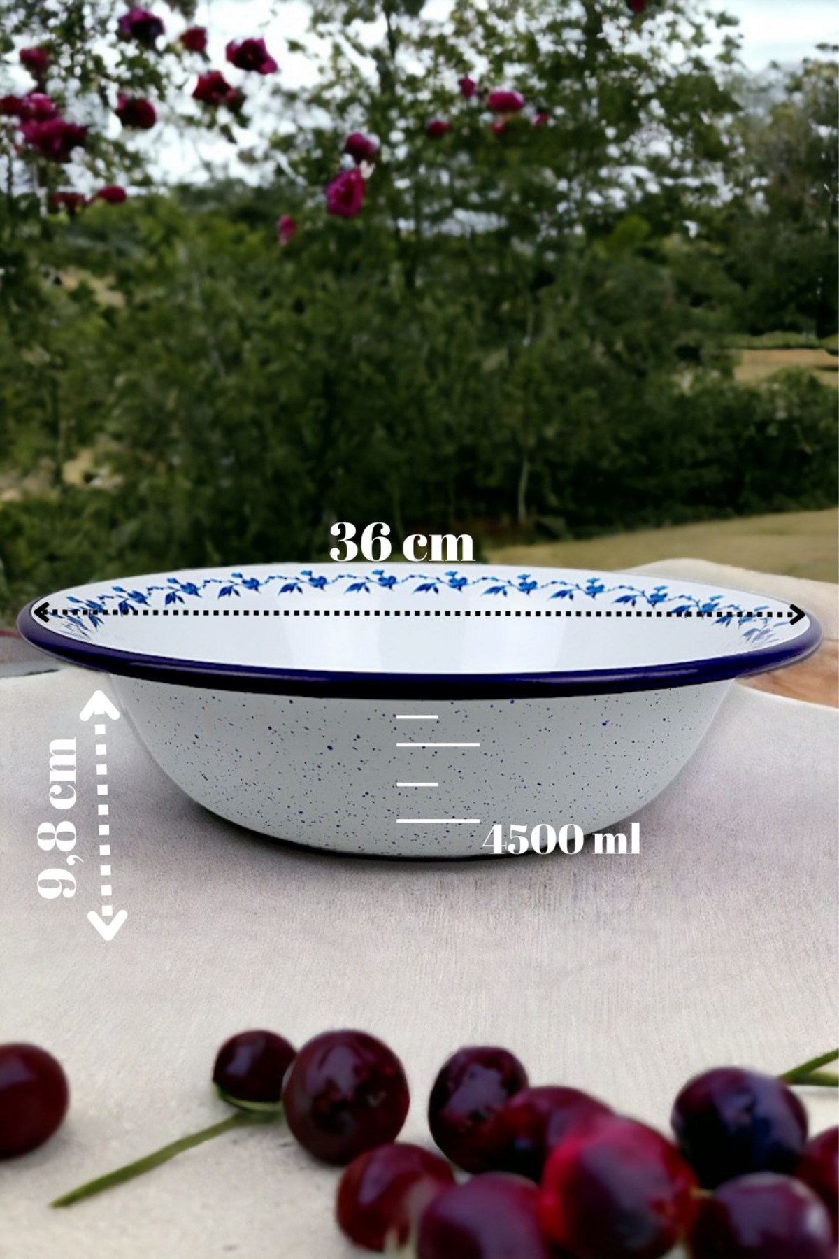 36 Cm 4,5 Litre Emaye Leğen Çırpma ve Karıştırma Kabı, Hamur Leğeni. Meyvelik. Çeyiz.  Büyük Kase