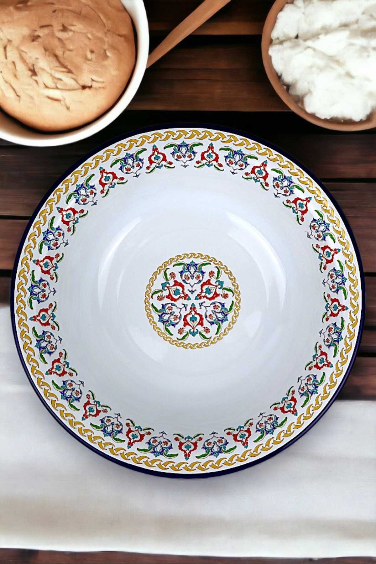 36 Cm 4,5 Litre Emaye Leğen Çırpma ve Karıştırma Kabı, Hamur Leğeni. Meyvelik. Çeyiz.  Büyük Kase