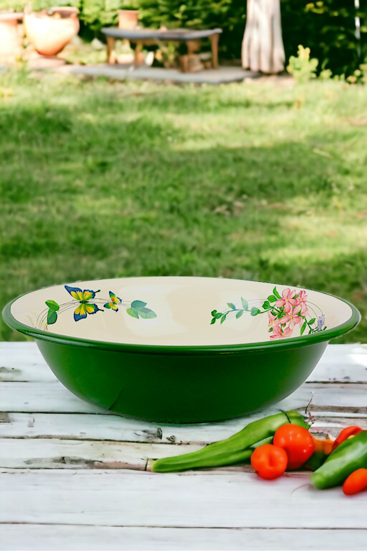 36 Cm 4,5 Litre Emaye Leğen Çırpma ve Karıştırma Kabı, Hamur Leğeni. Meyvelik. Çeyiz.  Büyük Kase