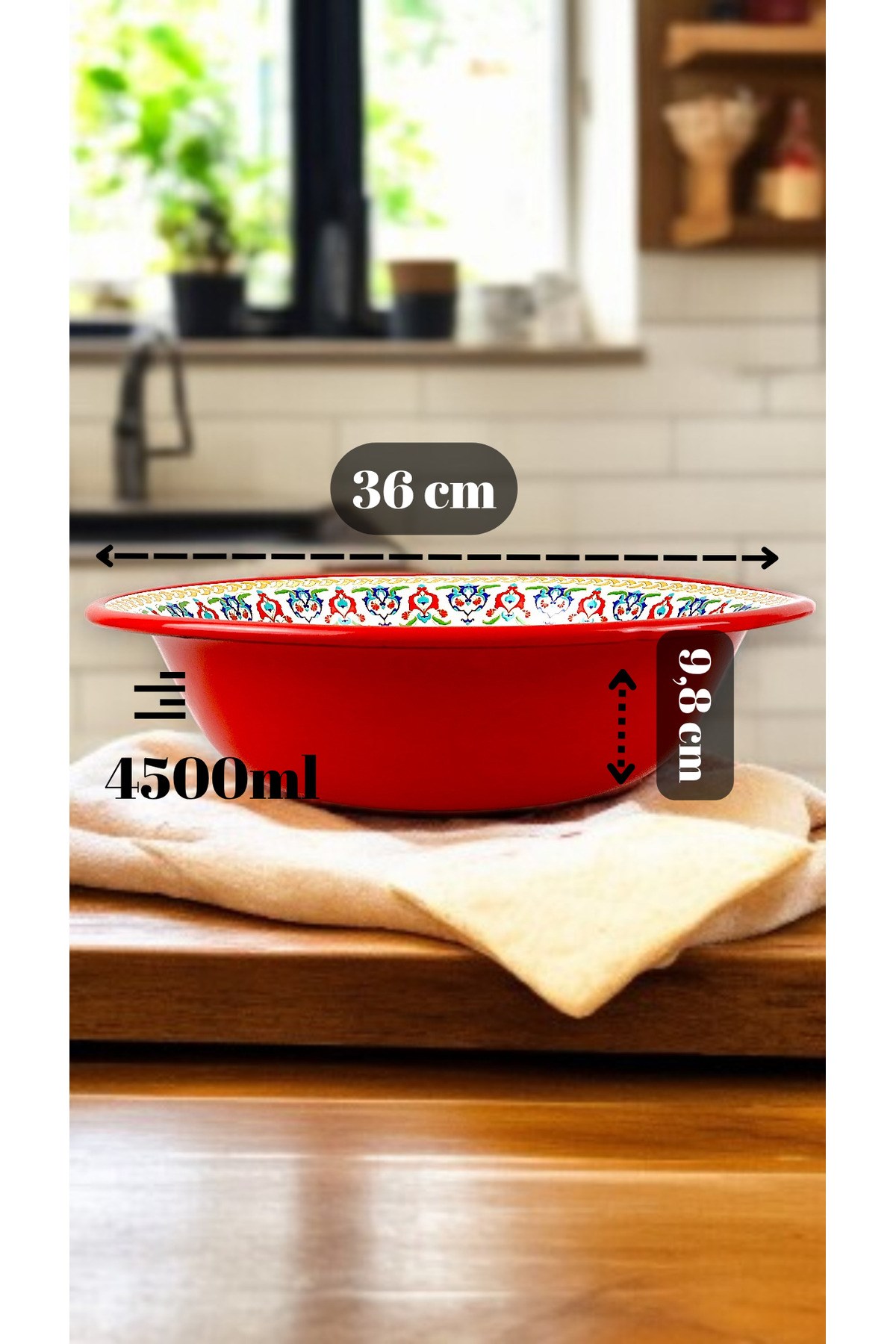 36 Cm 4,5 Litre Emaye Leğen Çırpma ve Karıştırma Kabı, Hamur Leğeni. Meyvelik. Çeyiz. Büyük Kase