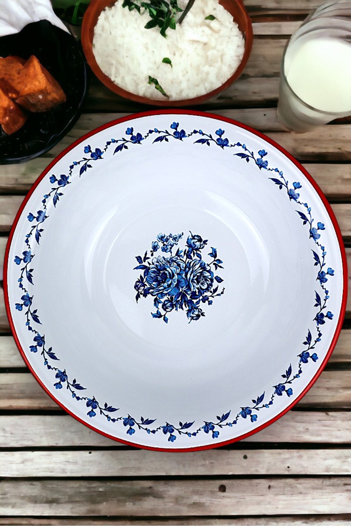 36 Cm 4,5 Litre Emaye Leğen Çırpma ve Karıştırma Kabı, Hamur Leğeni. Meyvelik. Çeyiz.  Büyük Kase