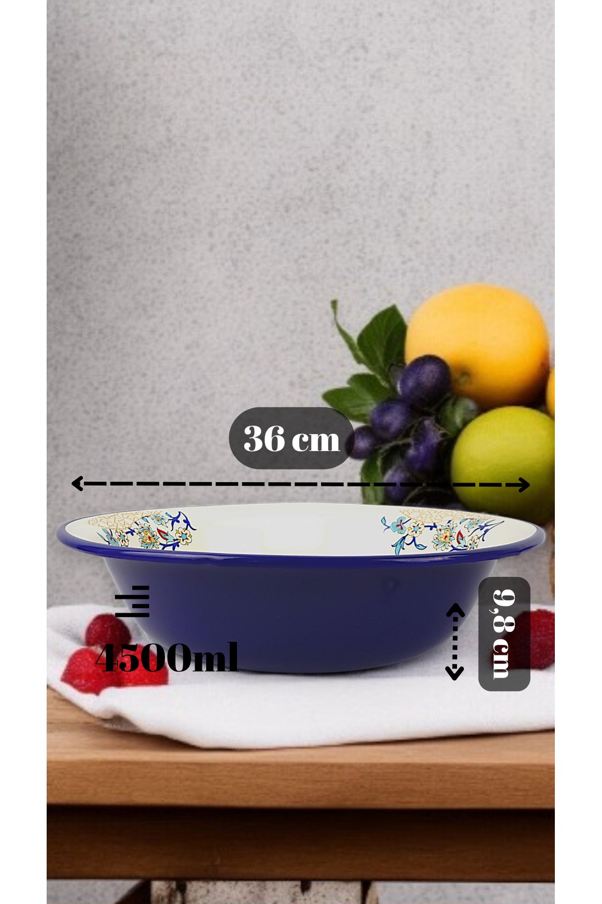 36 Cm 4,5 Litre Emaye Leğen Çırpma ve Karıştırma Kabı, Hamur Leğeni. Meyvelik. Çeyiz. Büyük Kase