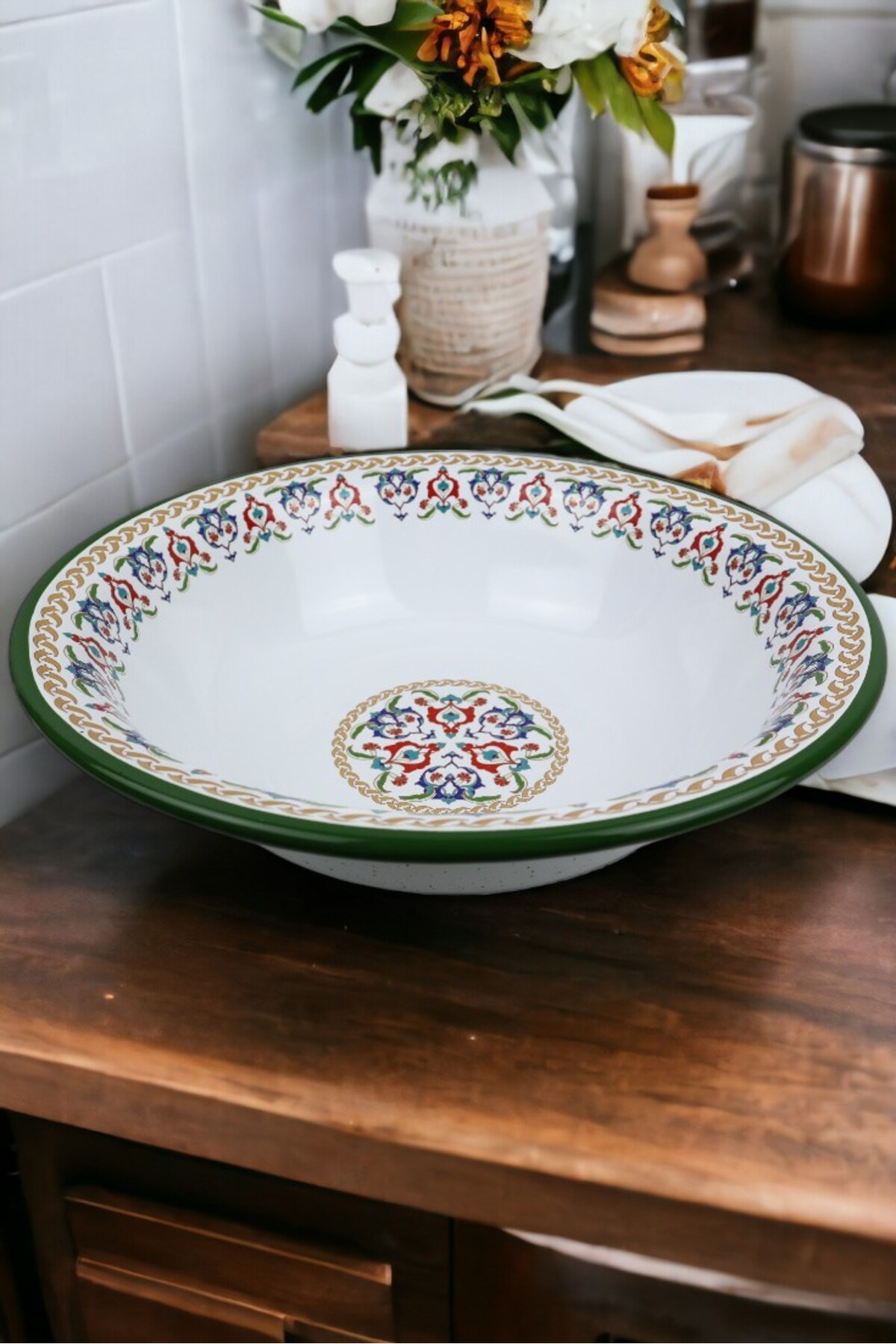 36 Cm 4,5 Litre Emaye Leğen Çırpma ve Karıştırma Kabı, Hamur Leğeni. Meyvelik. Çeyiz.  Büyük Kase