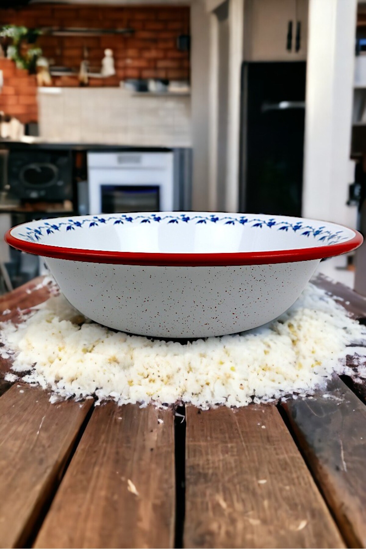 36 Cm 4,5 Litre Emaye Leğen Çırpma ve Karıştırma Kabı, Hamur Leğeni. Meyvelik. Çeyiz.  Büyük Kase