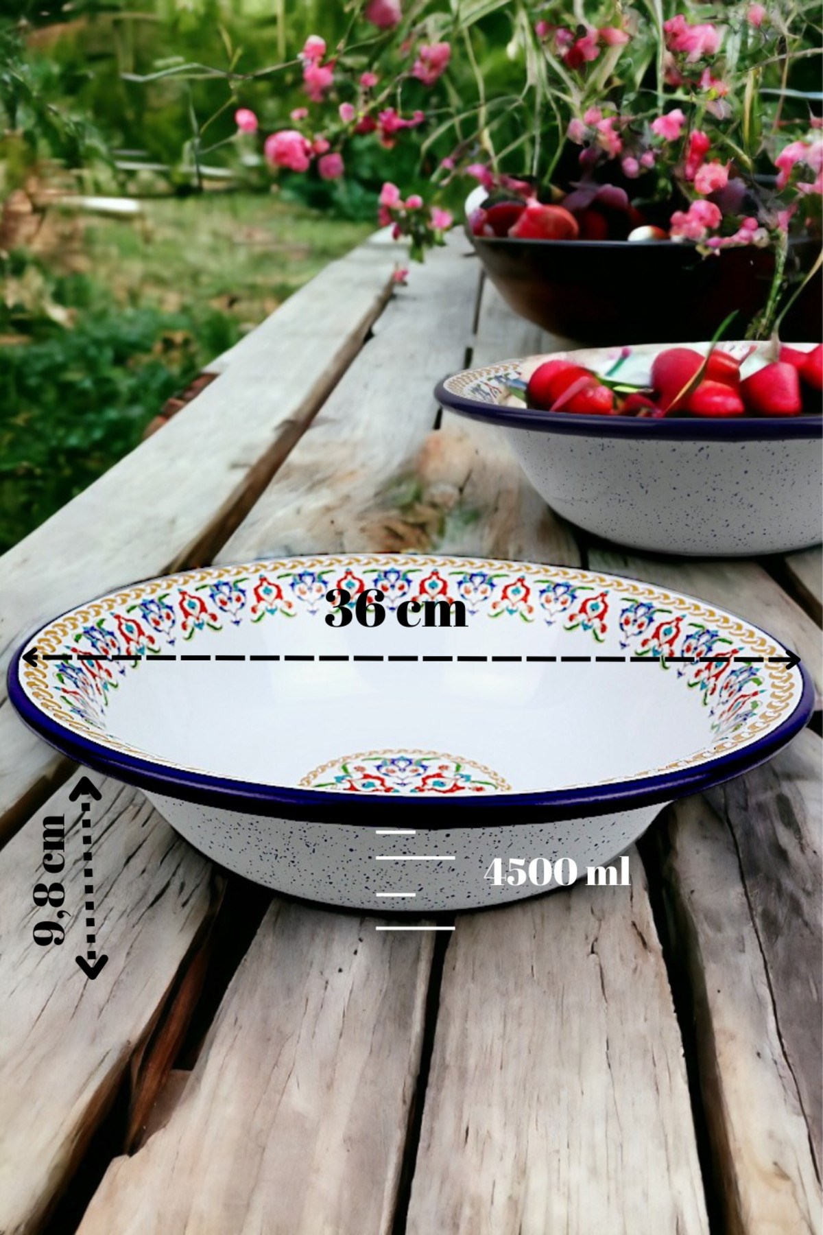 36 Cm 4,5 Litre Emaye Leğen Çırpma ve Karıştırma Kabı, Hamur Leğeni. Meyvelik. Çeyiz.  Büyük Kase