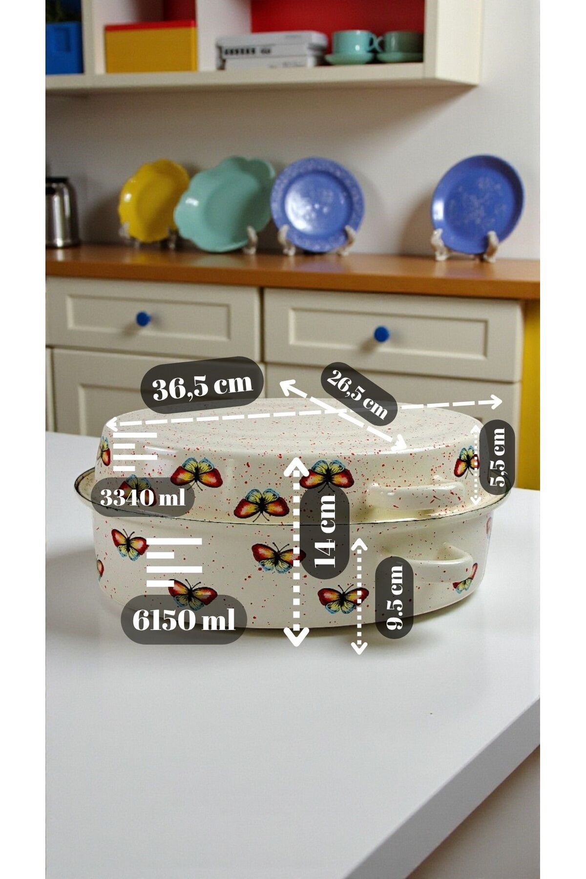 36,5 cm Emaye Midye Tencere, Servis, Yemek, Kamp, Piknik, Çeyiz, 9500 ml